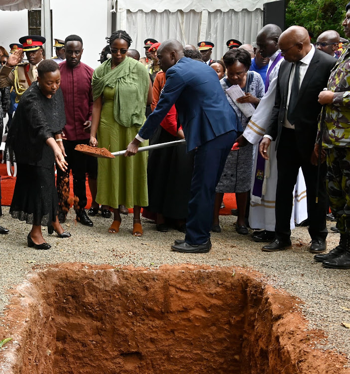 First Lady Rachel Ruto during the burial ceremony of late CDF General Francis Ogolla at his home at Ngiya Village in Siaya County on April 21, 2024.