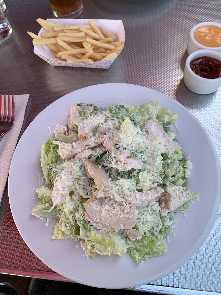 Chicken caesar salad with french fries ( dedicated fryer! )