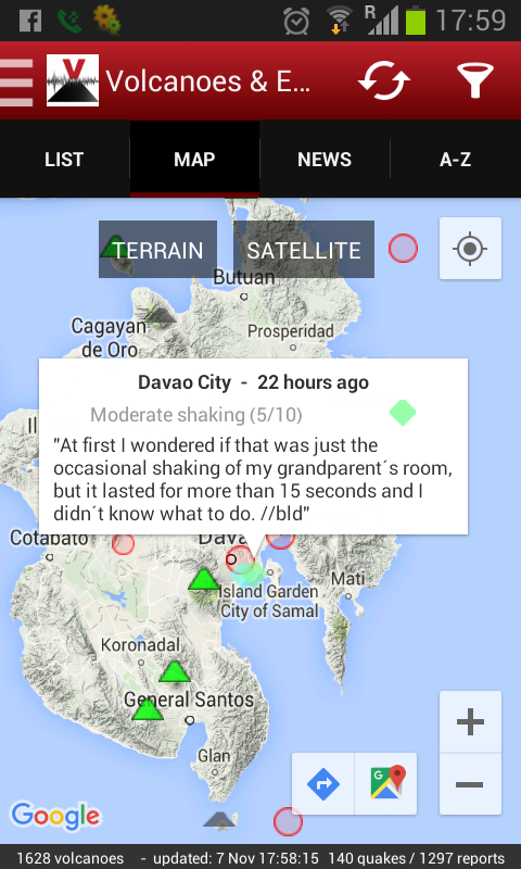 Android application Volcanoes&Earthquakes UPGRADE screenshort