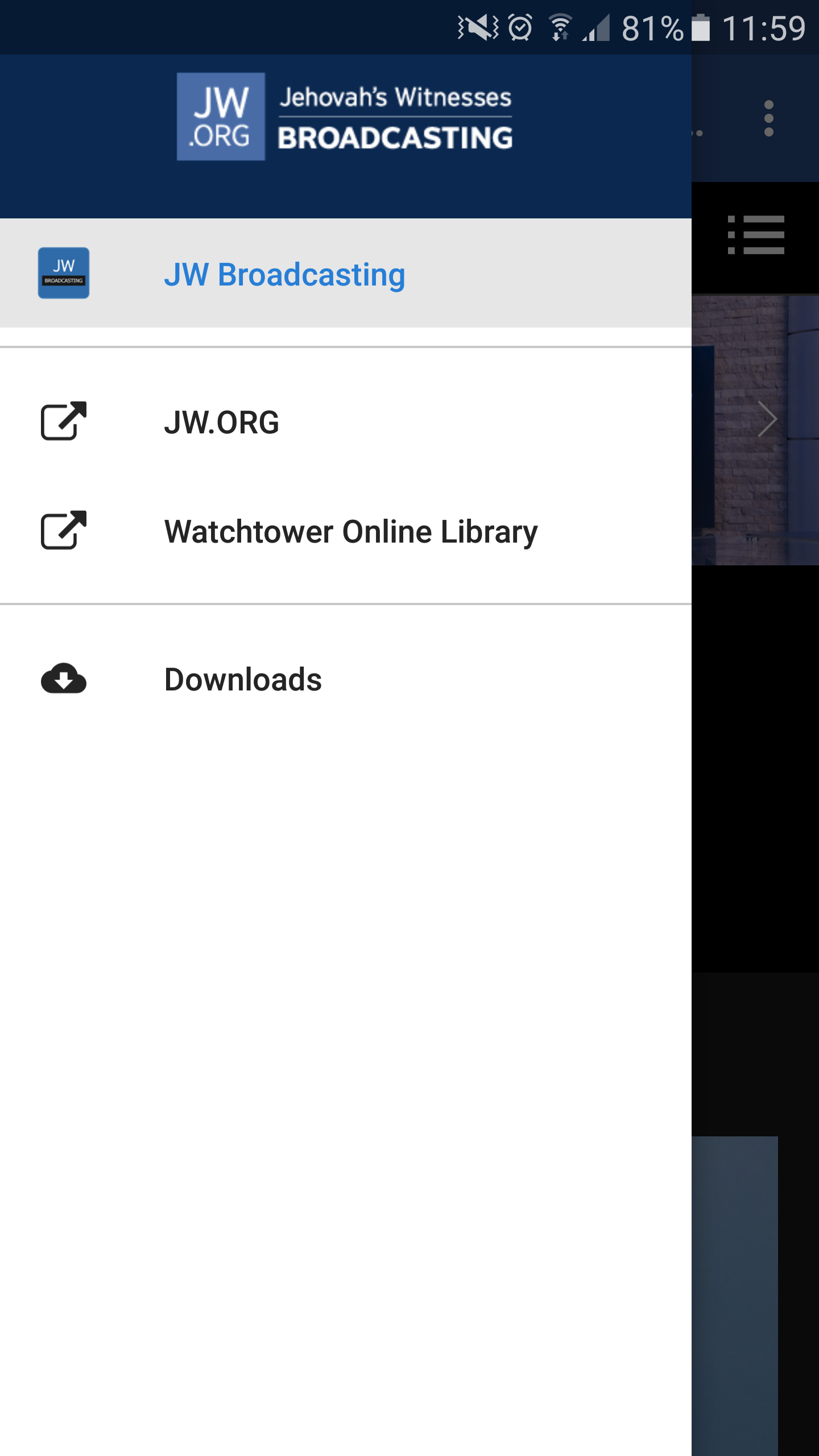 Android application JW Broadcasting screenshort