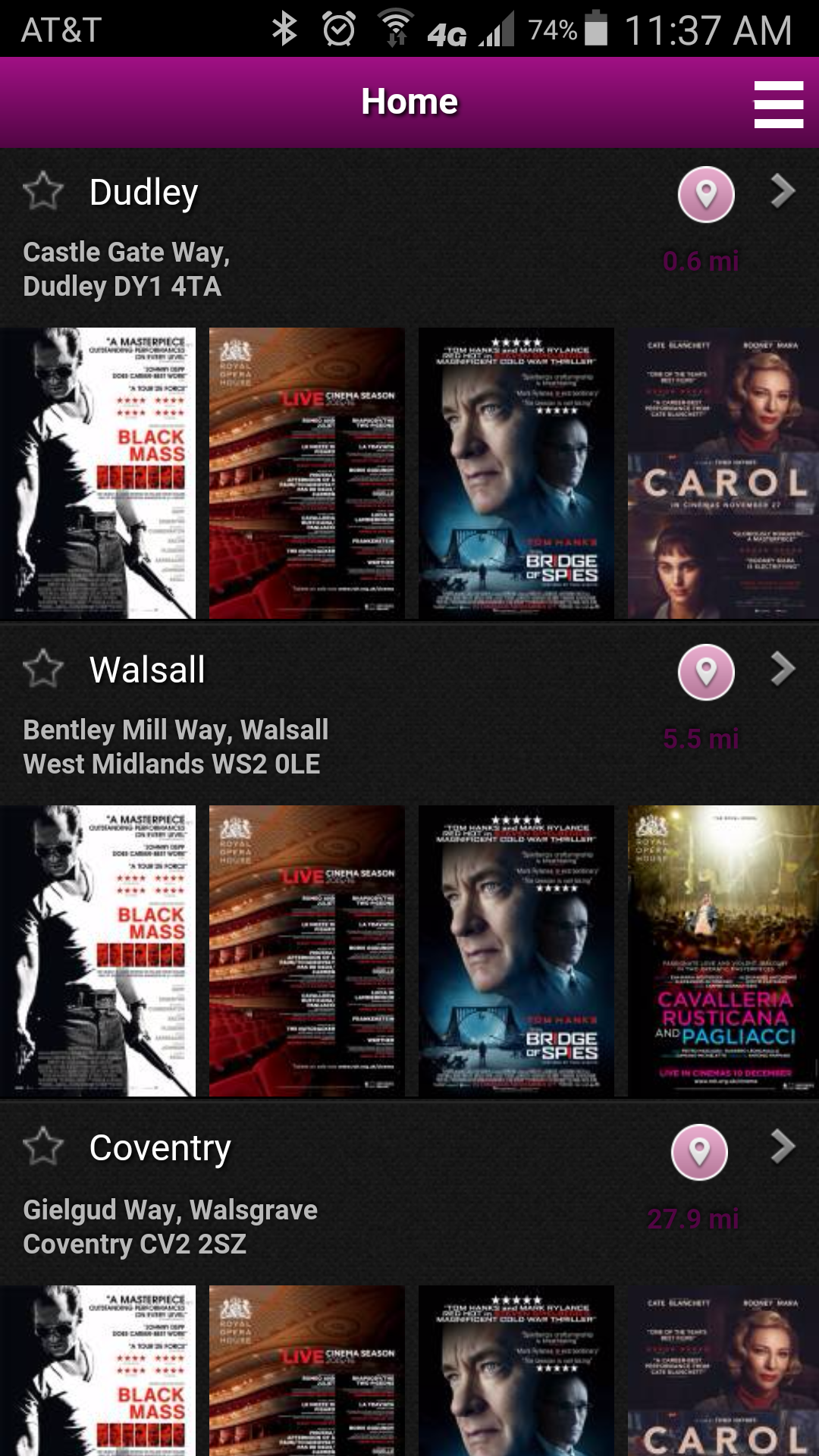 Android application Showcase Cinemas UK screenshort