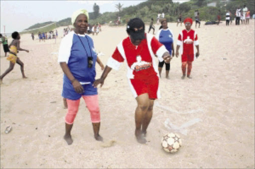 ON THE BALL: Some of the women play soccer at Blythedene Beach in KwaDukuza on Saturday as part of the belated International Women's Day celebrations. PIC Thuli Dlamini. 28/03?2010. © Sowetan.