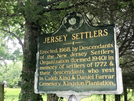 Erected, 1968, by Descendants of the New Jersey Settlers Organization (formed 1940) in memory of settlers of 1772 & their descendants who rest in Caleb King & Daniel Farrar Cemetery, Kingston Plantation.