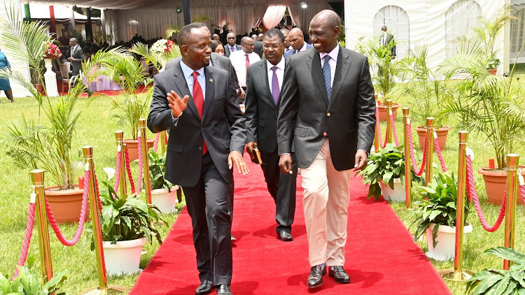 Trans Nzoia Governor George Natembeya with President William Ruto a State House, Nairobi on March 15, 2023