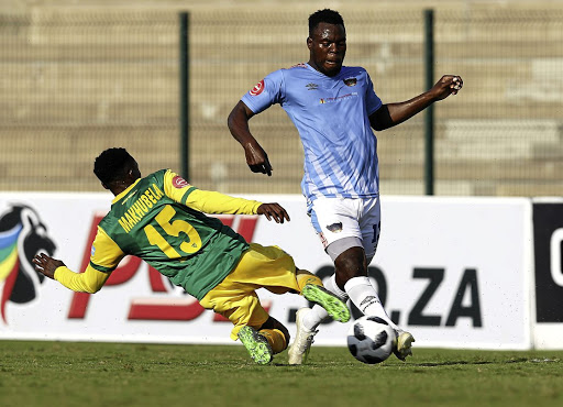 Ntsako Makhubela of Golden Arrows and Tercious Malepe of Chippa United during their Premiership yesterday.