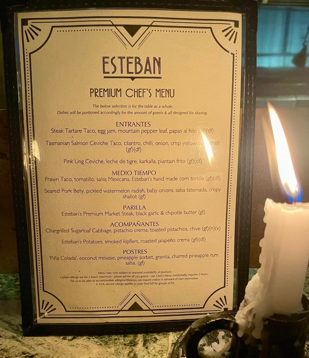 Esteban gluten-free menu
