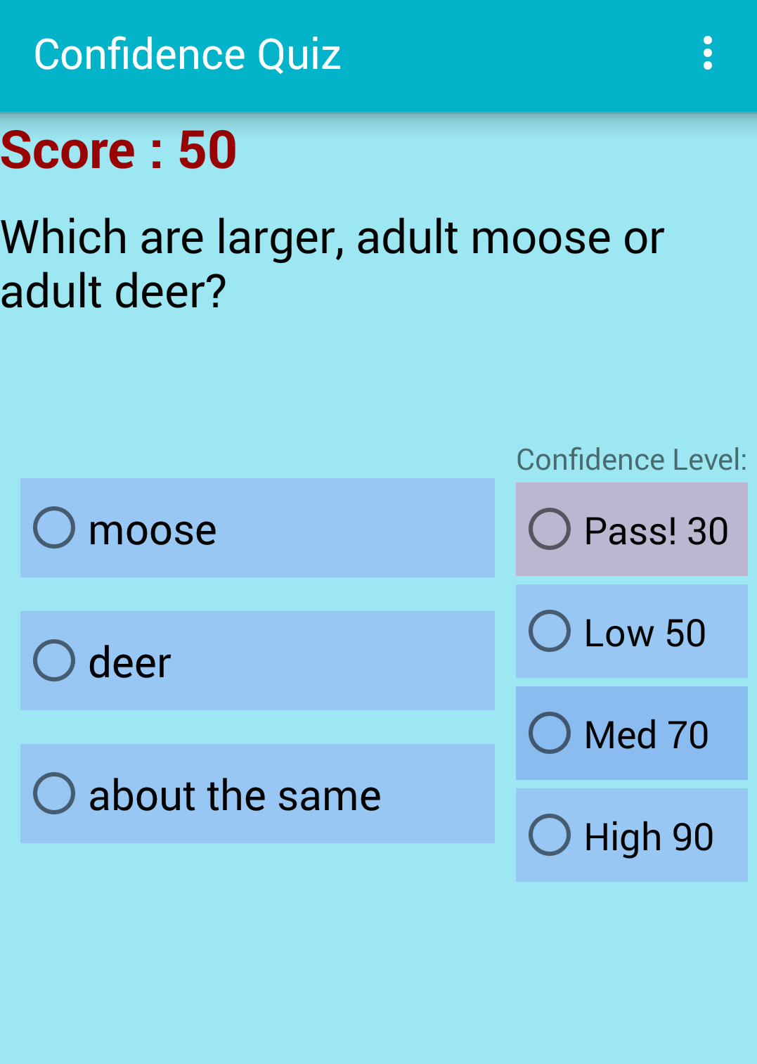 Android application Confidence Quiz screenshort