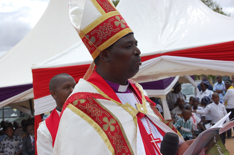 Anglican Church of Kenya Archbishop Jakcson ole Sapit during the installation of Bishop David Mutisya at the newly created Garissa Diocese on Sunday.