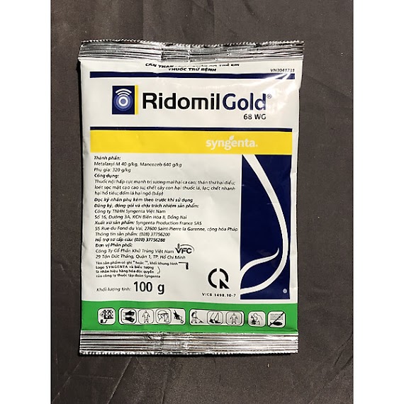 THUỐC TRỪ BỆNH RidomilGold syngenta trị Sương Mai, Thán thư, Loét sọc mặt cạo, Chết cây con, Chết nhanh trên cây trồng (100gr)