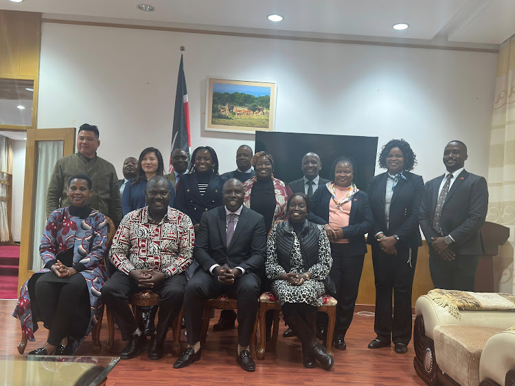 Kenya Ambassador to China Willy Bett and embassy staff bid farewell to Education Attache Innocent Mogunde on Tuesday, February 27, 2024 in Beijing