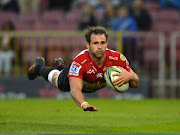 Nic Groom of the Lions scores a try during the Super Rugby match between DHL Stormers and Emirates Lions at DHL Newlands Stadium on May 26, 2018 in Cape Town, South Africa. 