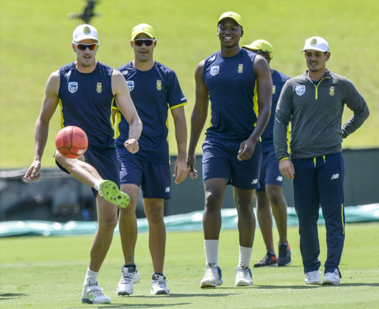 Morne Morkel of the Proteas and teammates during the South African national mens cricket team training session and press conference at SuperSport Park on January 12, 2018 in Pretoria, South Africa.