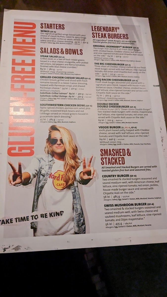 Hard Rock Cafe gluten-free menu