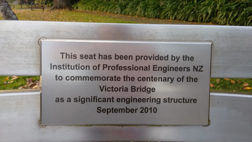 This seat has been provided by the Institution of Professional Engineers of NZ to commemorate the centenary of the Victoria Bridge as a significant engineering structure September 2010Submitted...