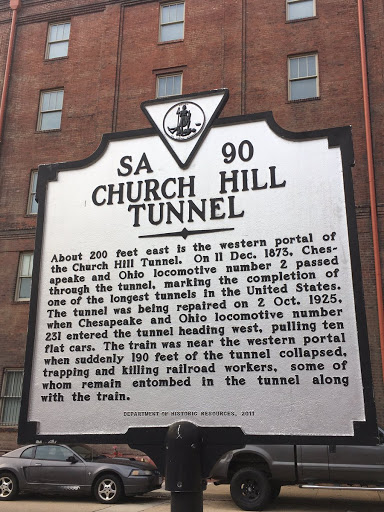 CHURCH HILL TUNNEL About 200 feet east is the western portal of the Church Hill Tunnel. On 11 Dec. 1873, Ches-apeake and Ohio locomotive number 2 passed through the tunnel, marking the completion...