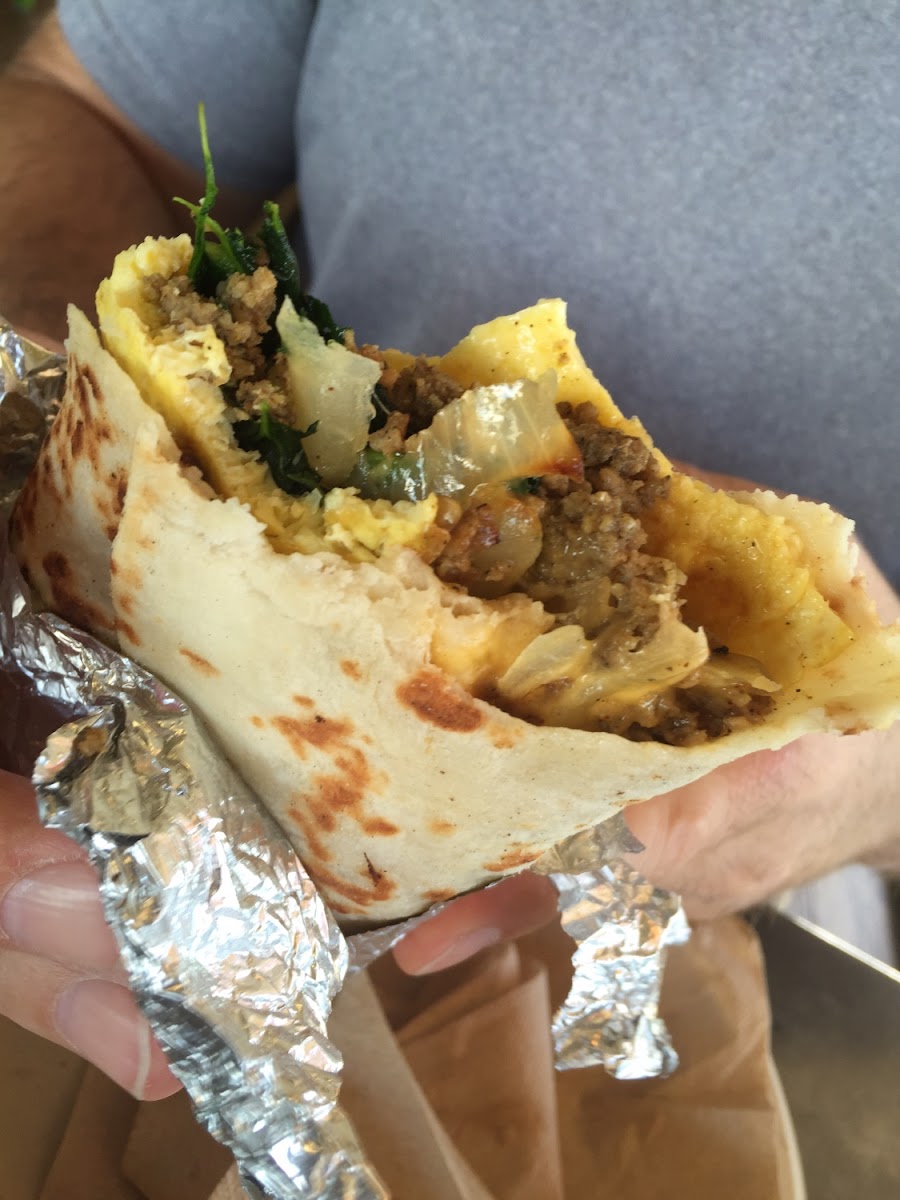 Sausage and spinach breakfast burrito