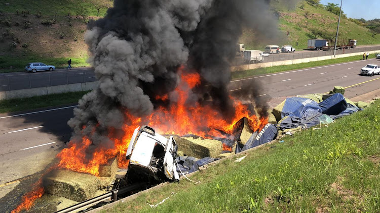 One person died and another was injured as a truck caught fire on the N3 outside Durban on October 5 2018.