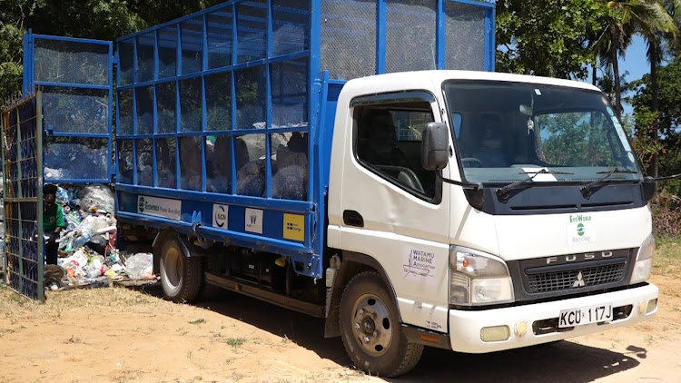 Watamu Marine Association's truck used to collect plastic wastes to be recycled at the EcoWorld recycling centre in Watamu Kilifi county.