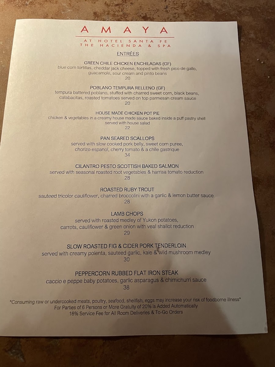 Hotel Santa Fe, Hacienda & Spa gluten-free menu