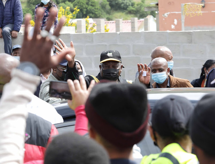 President Cyril Ramaphosa campaigns door to door in Mamre on Thursday.