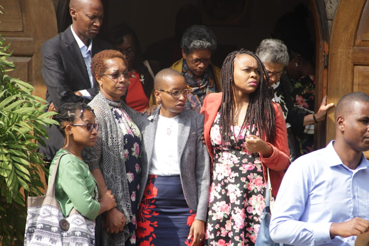 Bob Collymore's family, including his widow Wambui Kamiru (Third, Left) at Lee Funeral Home on Tuesday, July 2, 2019