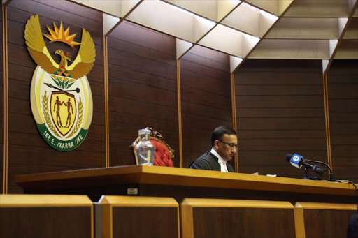 Judge Rishi Seegobin delivers the 1st judgment in the Pietermaritzburg High Court . PHOTO : jackie Clausen