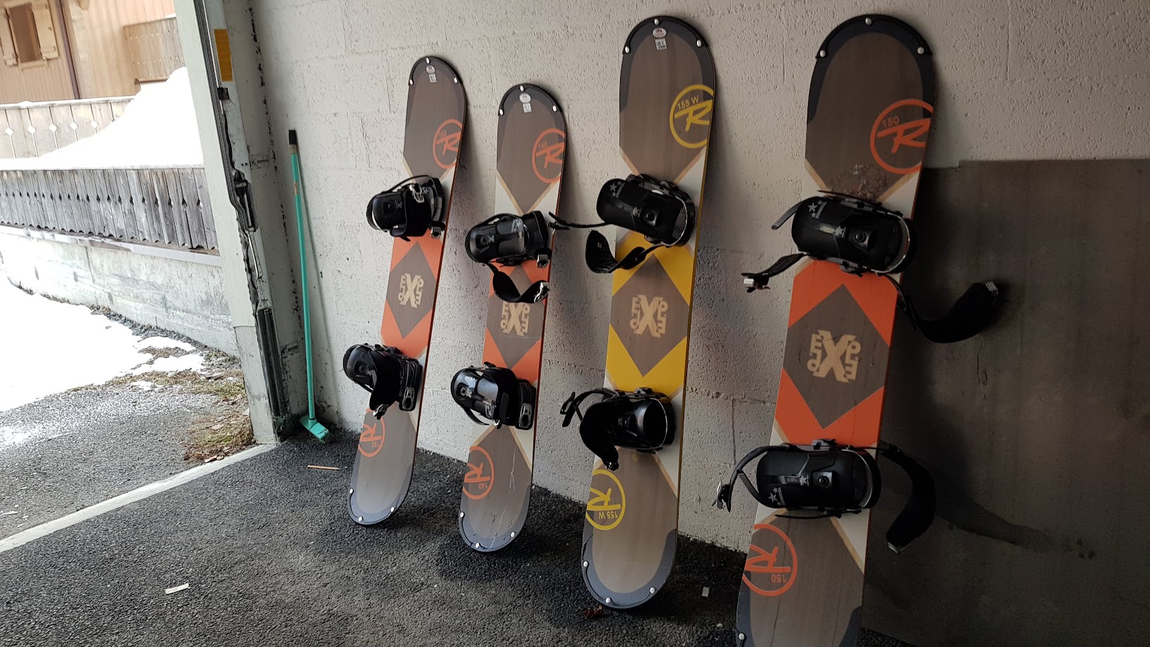 Storing the snowboards in the garage