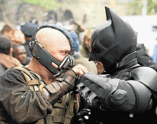 IN YOUR FACE: Tom Hardy and Christian Bale in 'The Dark Knight Rises'
