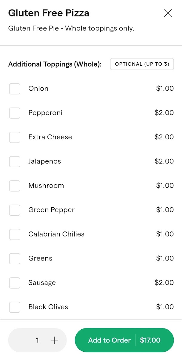 GF Pizza Menu Options