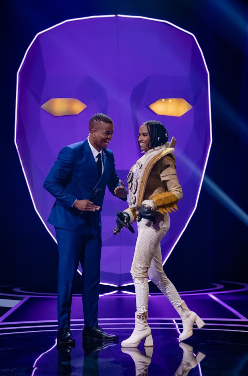 Host of the Masked Singer Mpho Popps with former Miss Universe Zozibini Tunzi.