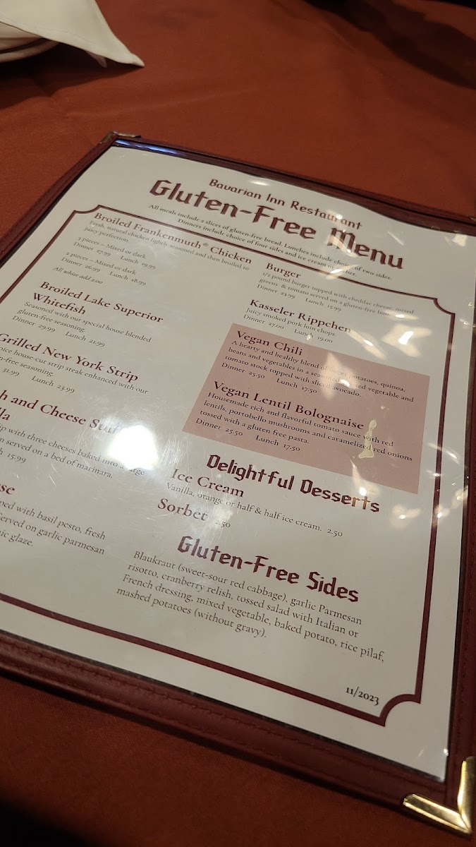 Bavarian Inn Restaurant gluten-free menu
