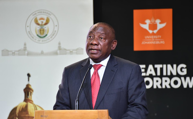 President Cyril Ramaphosa giving a speech during the 25 Years of Democracy Conference at the University of Johannesburg in Johannesburg.