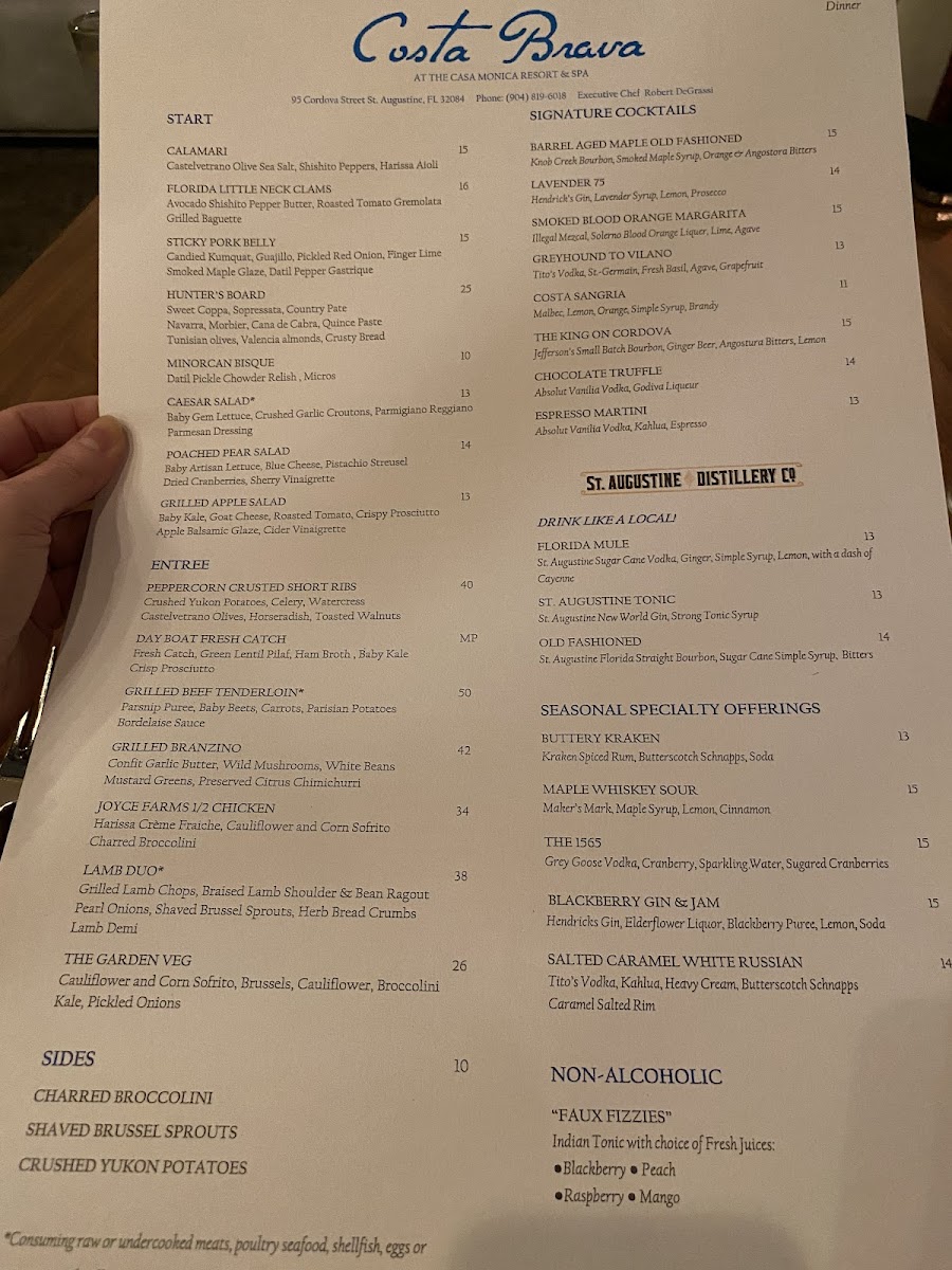 Dinner menu