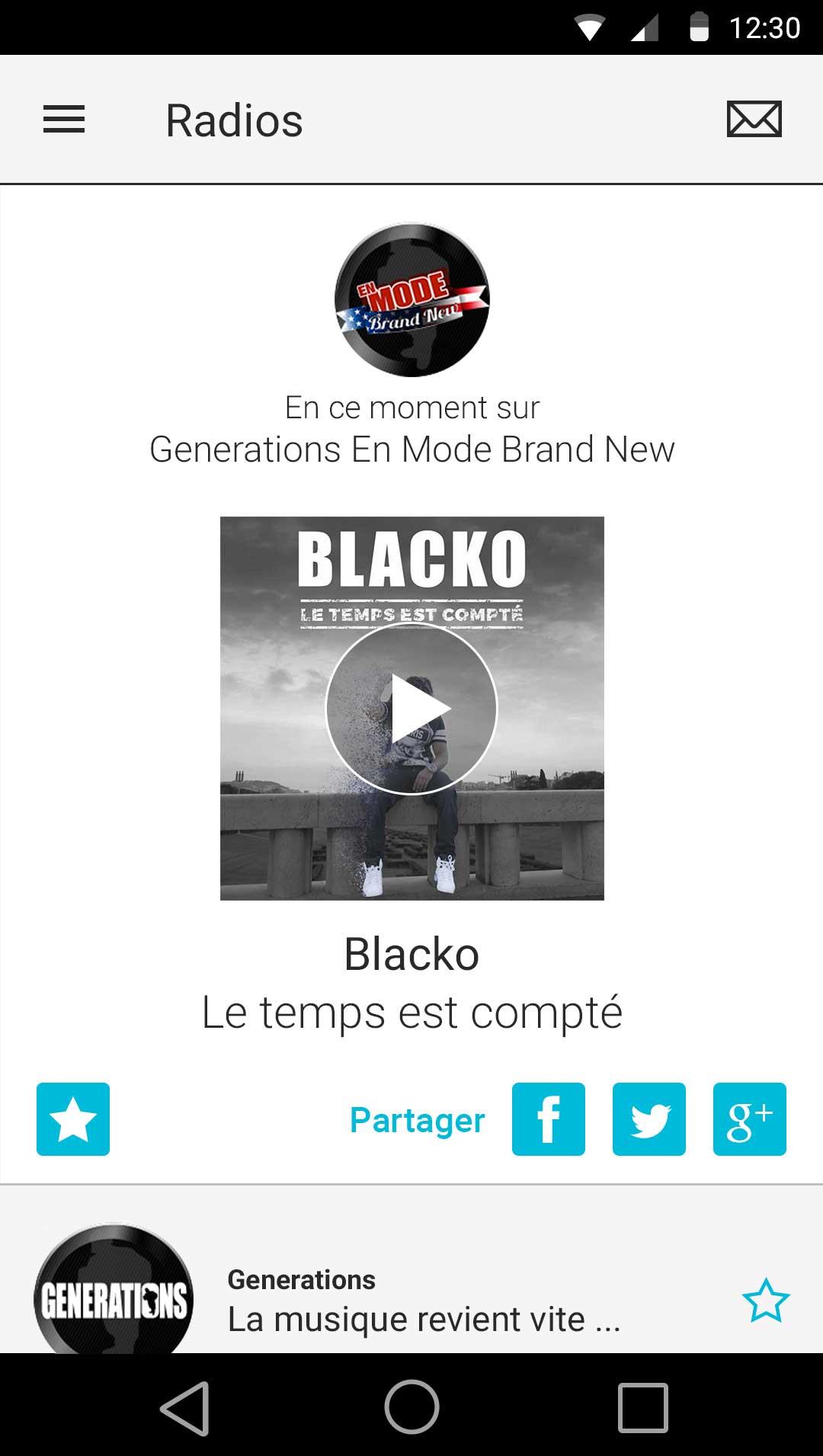 Android application Générations hip hop rap radios screenshort