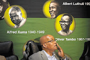President Jacob Zuma against a backdrop depicting past ANC presidents. File photo.