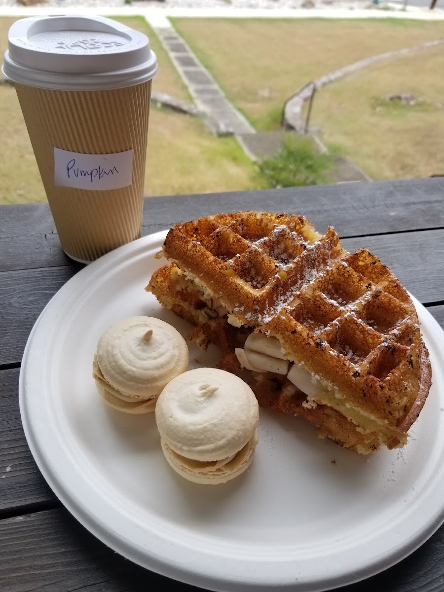 Waffle sandwich and macarons!