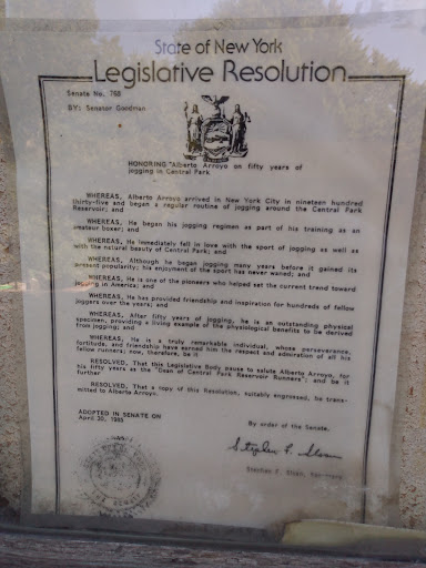 State of New York, Legislative Resolution Honoring Alberto Arroyo for 50 years of jogging in Central Park
