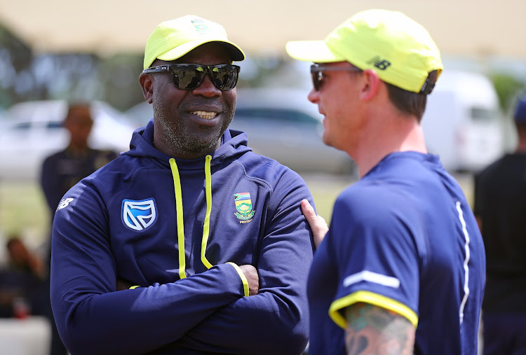 A file photo of Ottis Gibson, Proteas Coach (l) and Dale Steyn of South Africa (r) during the Audi Q5 Bowling Clinic, Bungalow, Cape Town on 19 October 2017.