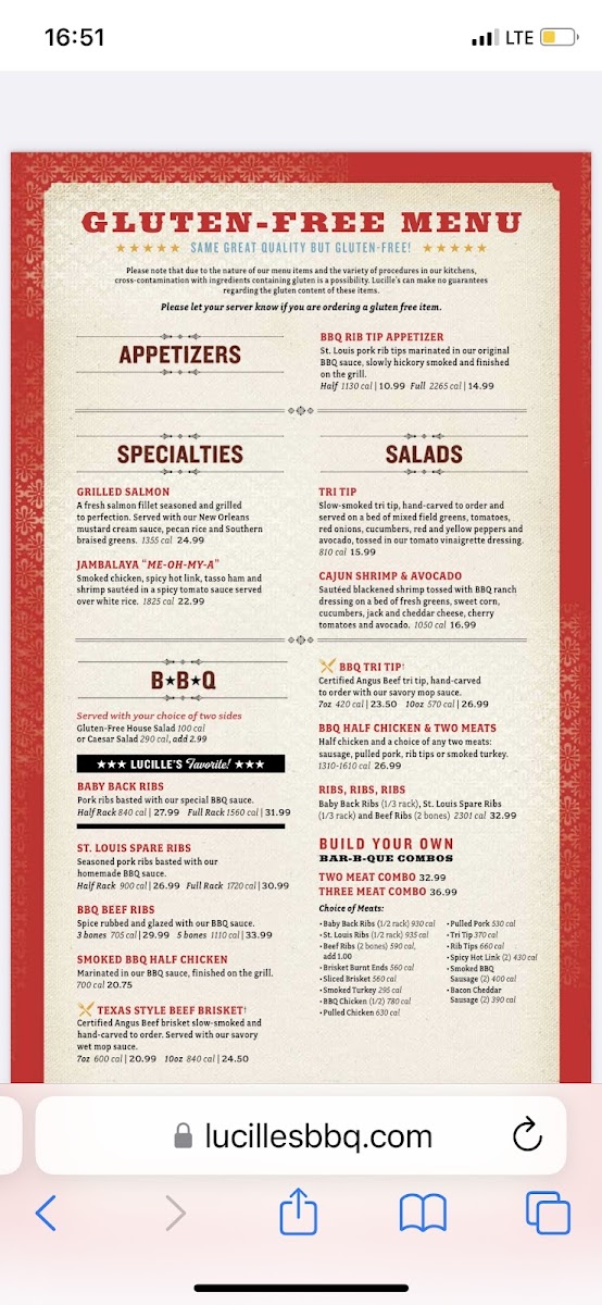 Lucille's Smokehouse gluten-free menu