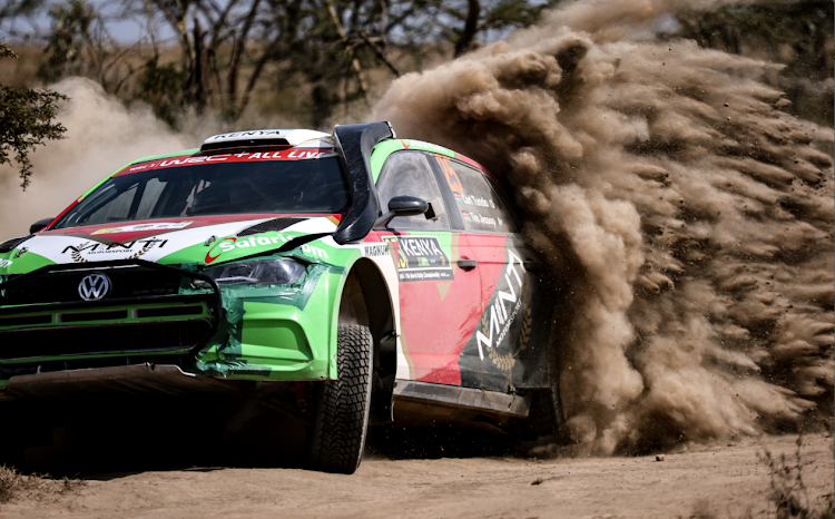 Carl Tundo and Tim Jessop in action during the WRC Safari Rally in Naivasha
