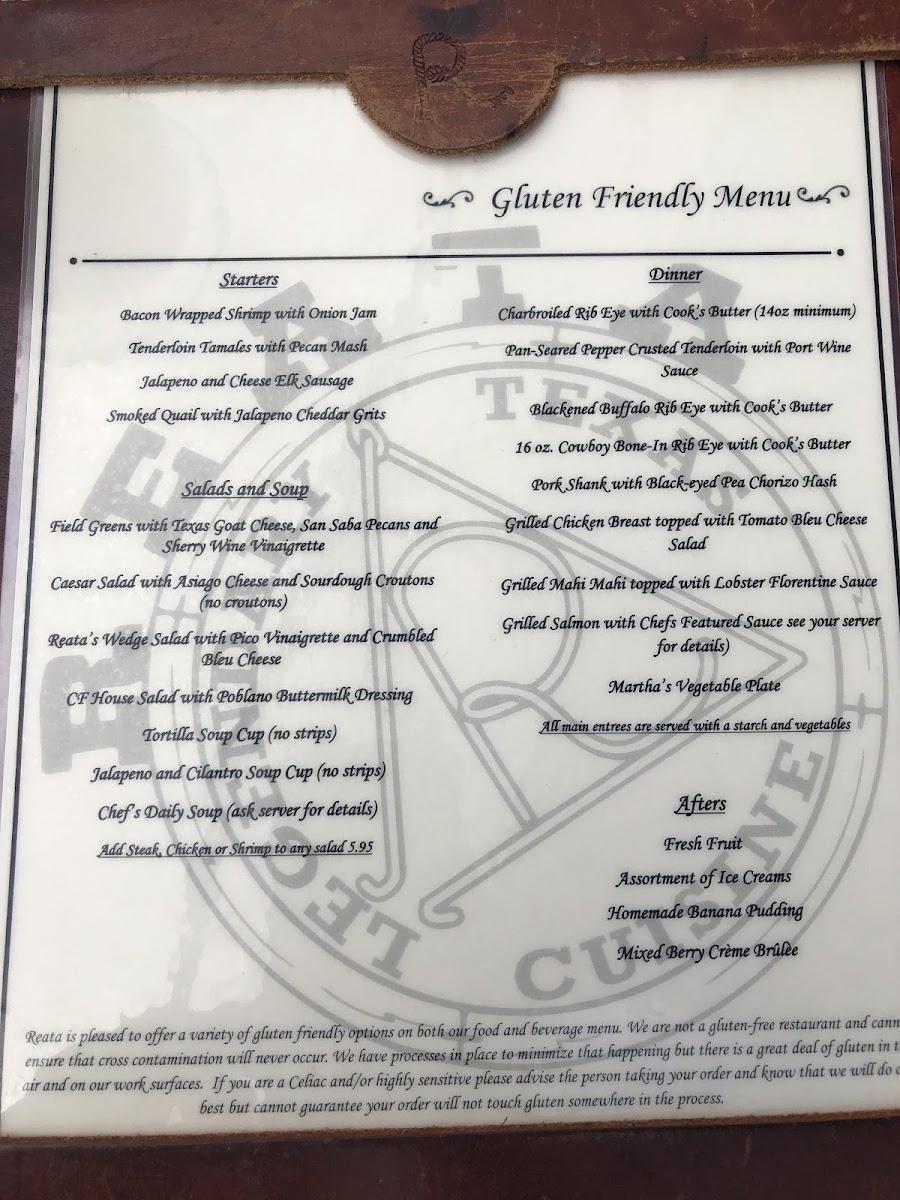 “Gluten Friendly” Dinner Menu