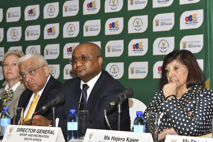 Mark Alexander (L) of Sascoc, Alex Moemi of SRSA, Hajeera Kajee of Sascoc during the South African Sports Confederation and Olympic Committee's (SASCOC) Annual General Meeting at Olympic House on February 10, 2018 in Johannesburg, South Africa. After the meeting, Gideon Sam, Sascoc president handed more than 400 pages in at the Rosebank Police Station in the body's complaint against the three senior employees who were fired last month.