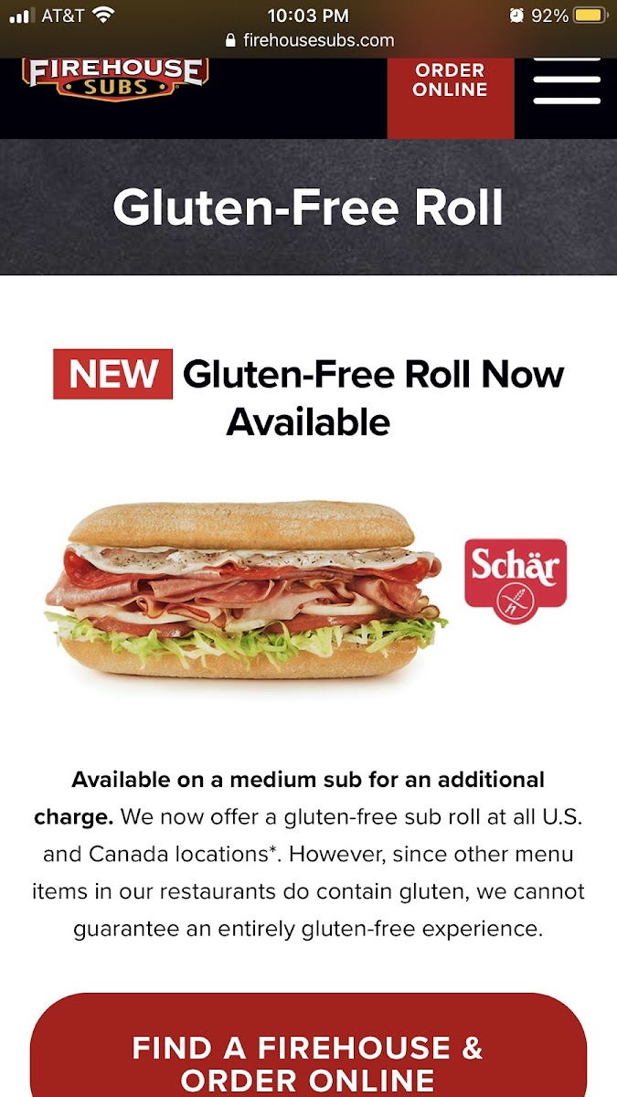 Firehouse Subs gluten-free menu