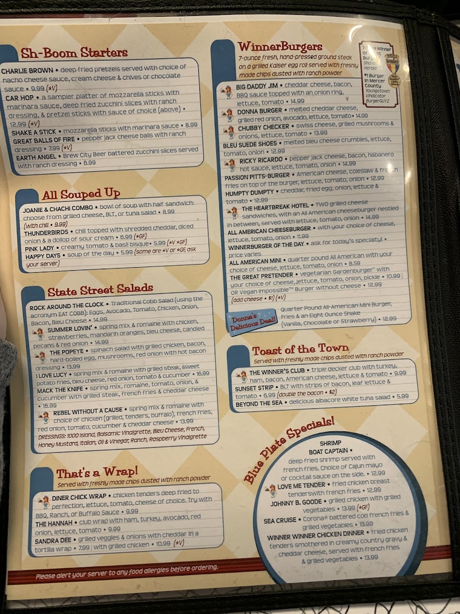 Donna's Diner gluten-free menu