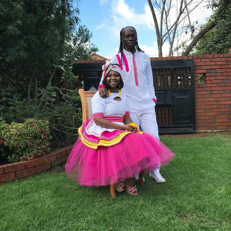 Mpho Maboi and Reneilwe Letsholonyane during their traditional wedding.