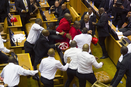 The State of the Nation address was disrupted by the EFF resulting in the party being ordered out of the chamber by security forces. File photo