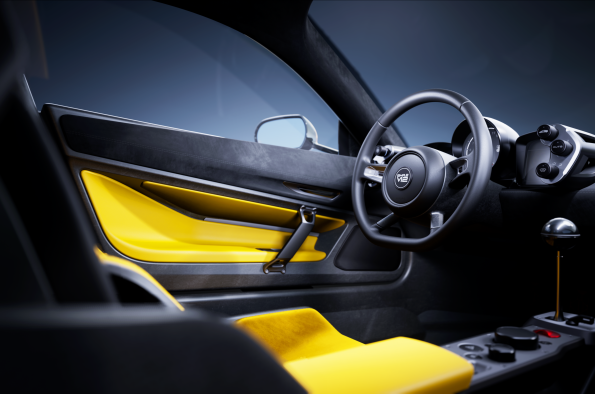The cabin features a unique carbon steering wheel and multi-adjustable iStream carbon seats utilising GMD’s patented cored, honeycomb carbon structure.