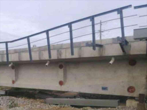 A gap in the guardrail on the vandalised section of the Standard Gauge Railway in Mariakani. /COURTESY