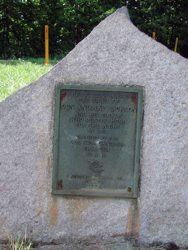 This boulder markers the trail of Gen. Andrew Jackson and his troops who rested here for the night 1818. Erected by the Col. Wm. Candler Charter D.A.R Gainesville, Hall Co. Georgia 1928 Plaque...