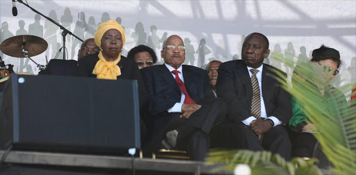 Nkosazana Dlamini-Zuma, President Jacob Zuma and Deputy President Cyril Ramaphosa at Women’s Day celebrations on August 9.